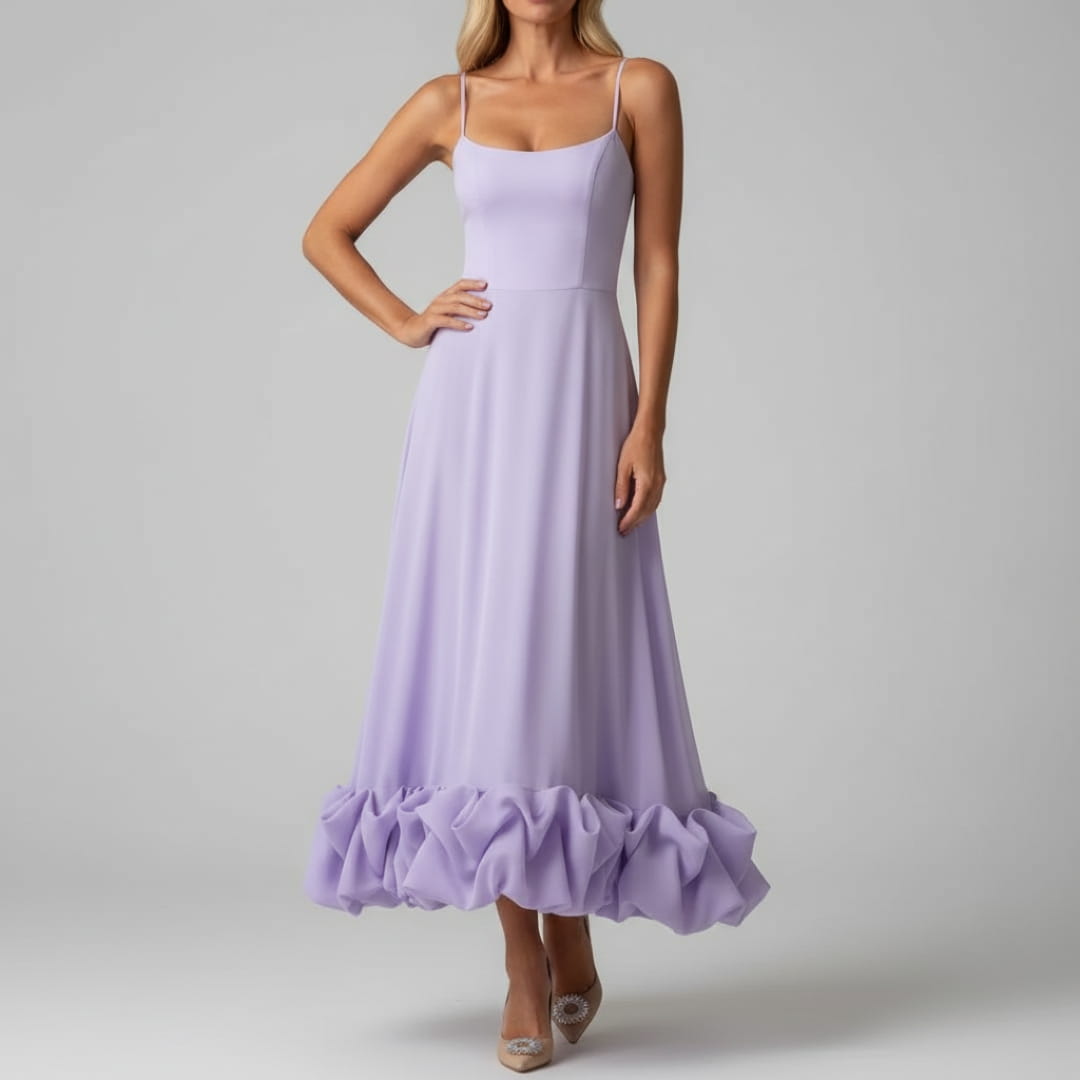 Celeste Spaghetti Strap Maxi Dress – Flowing Silhouette & Defined Waist for Elegant Occasions