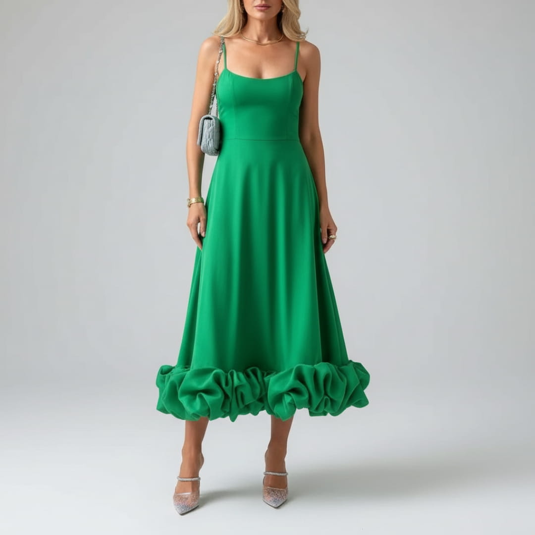 Celeste Spaghetti Strap Maxi Dress – Flowing Silhouette & Defined Waist for Elegant Occasions