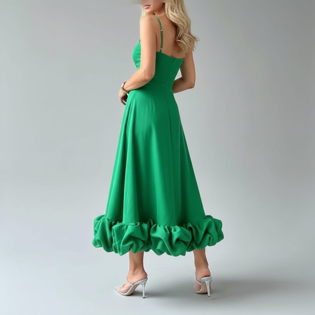 Celeste Spaghetti Strap Maxi Dress – Flowing Silhouette & Defined Waist for Elegant Occasions