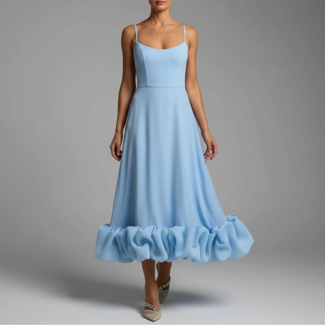 Celeste Spaghetti Strap Maxi Dress – Flowing Silhouette & Defined Waist for Elegant Occasions