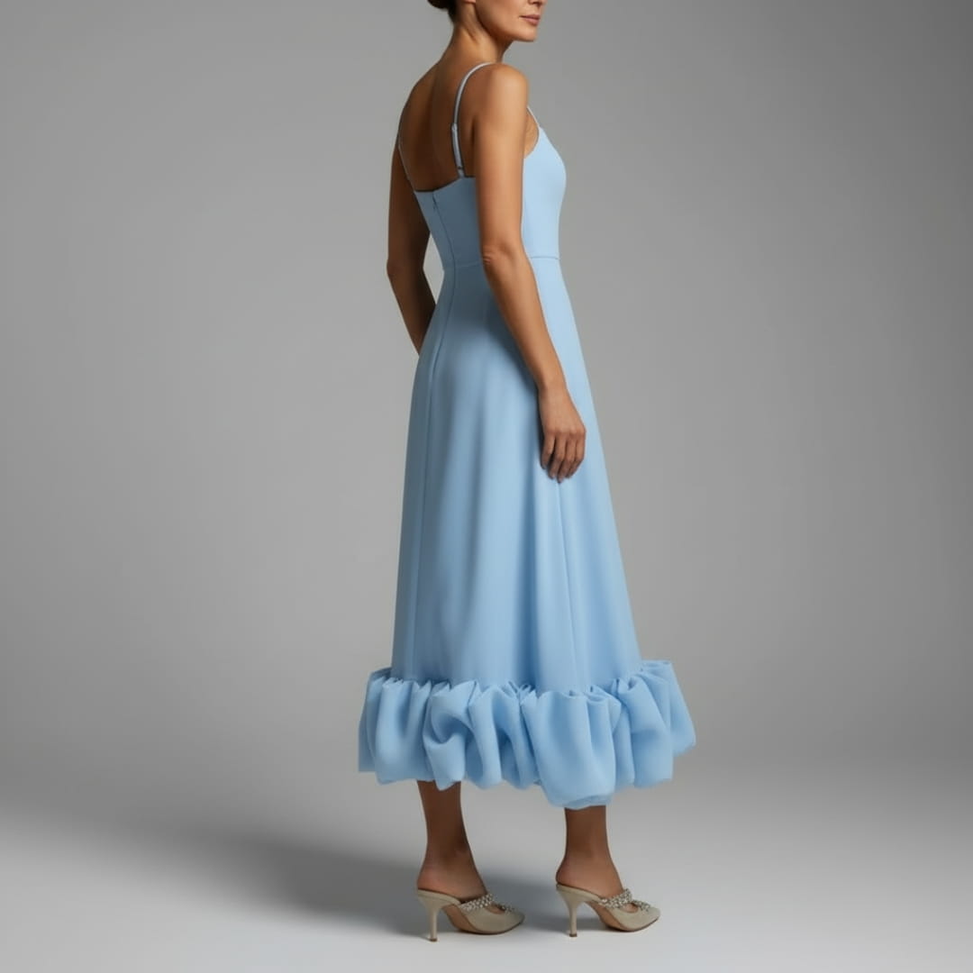Celeste Spaghetti Strap Maxi Dress – Flowing Silhouette & Defined Waist for Elegant Occasions