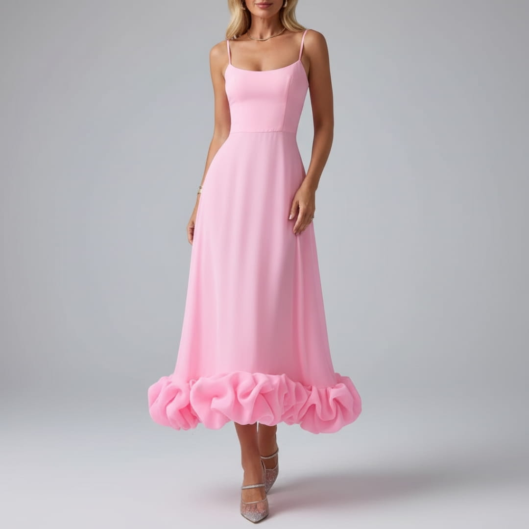 Celeste Spaghetti Strap Maxi Dress – Flowing Silhouette & Defined Waist for Elegant Occasions