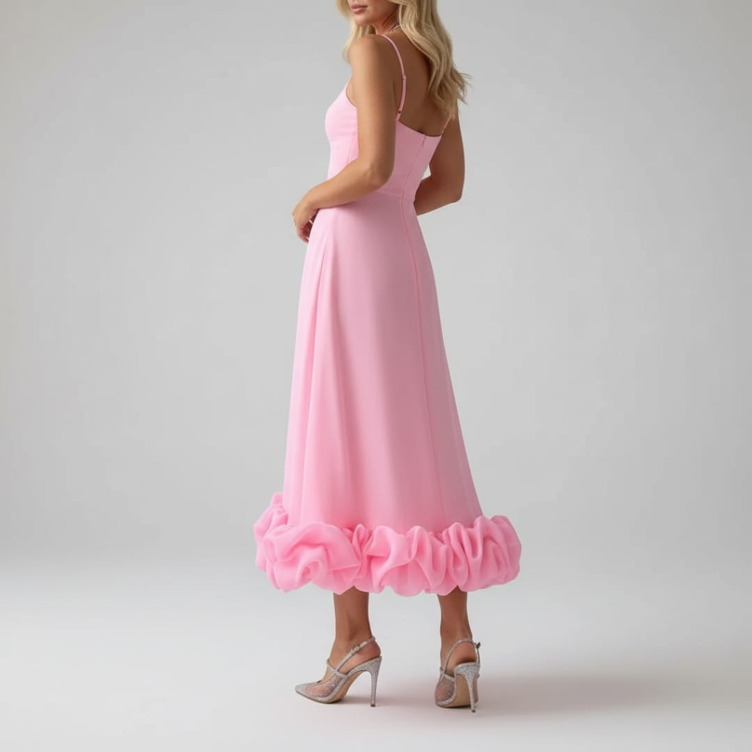 Celeste Spaghetti Strap Maxi Dress – Flowing Silhouette & Defined Waist for Elegant Occasions