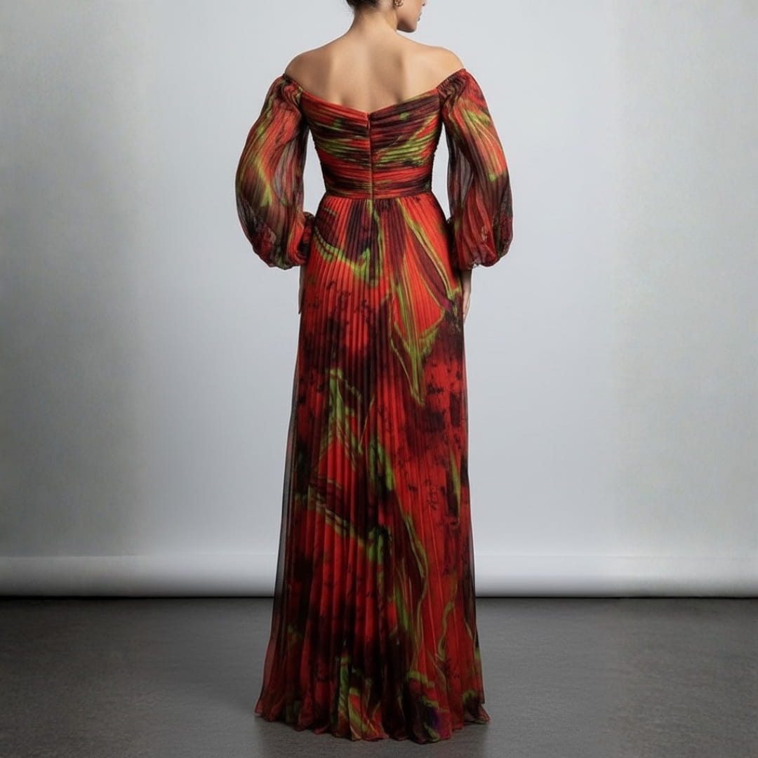 Sarah Long Sleeve Maxi Dress – Elegant Silhouette with Pleated Detailing