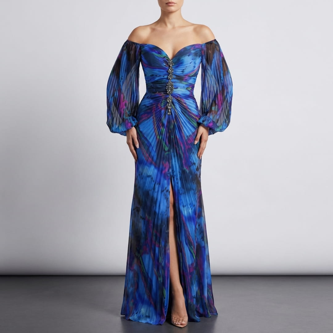 Sarah Long Sleeve Maxi Dress – Elegant Silhouette with Pleated Detailing