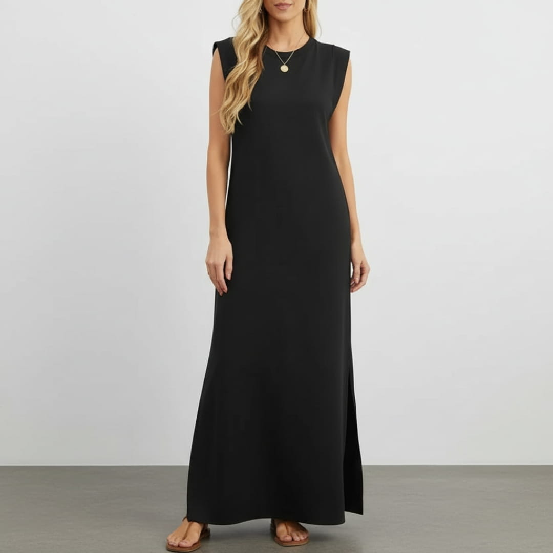 Leona Sleeveless Maxi Dress – Wrinkle-Resistant with Pockets & Side Slit
