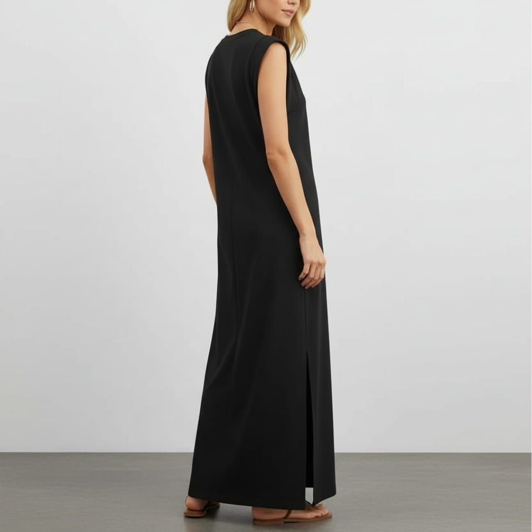 Leona Sleeveless Maxi Dress – Wrinkle-Resistant with Pockets & Side Slit