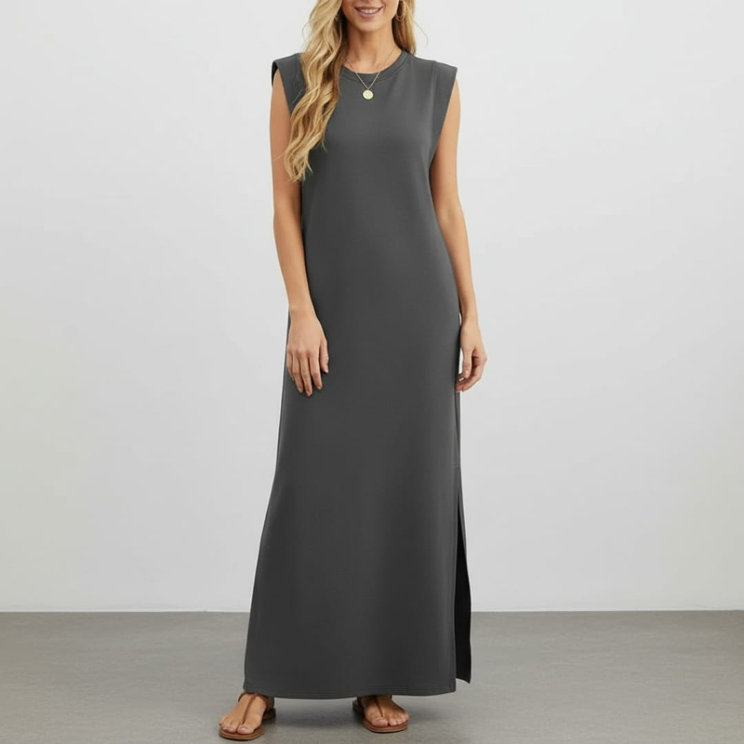 Leona Sleeveless Maxi Dress – Wrinkle-Resistant with Pockets & Side Slit