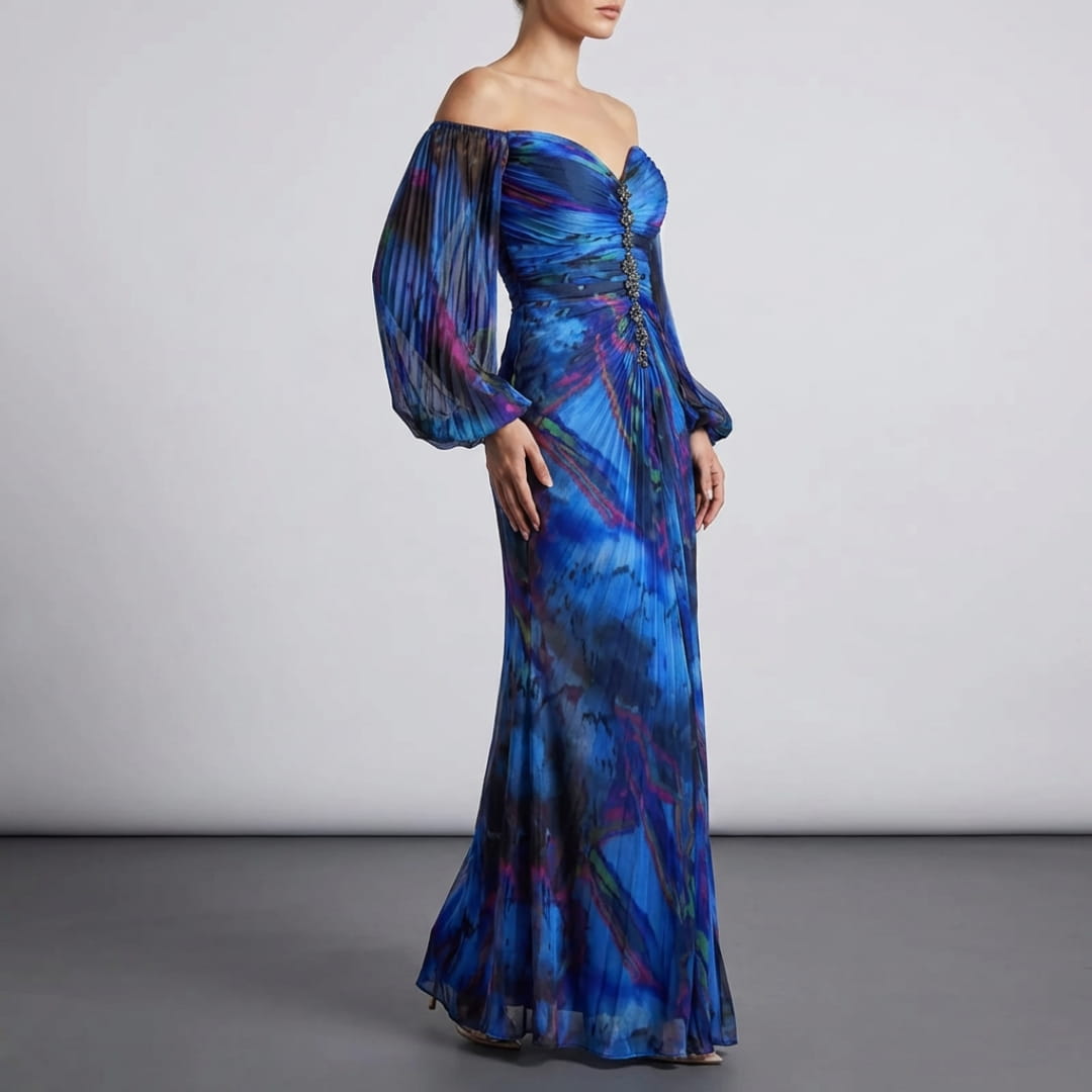 Sarah Long Sleeve Maxi Dress – Elegant Silhouette with Pleated Detailing