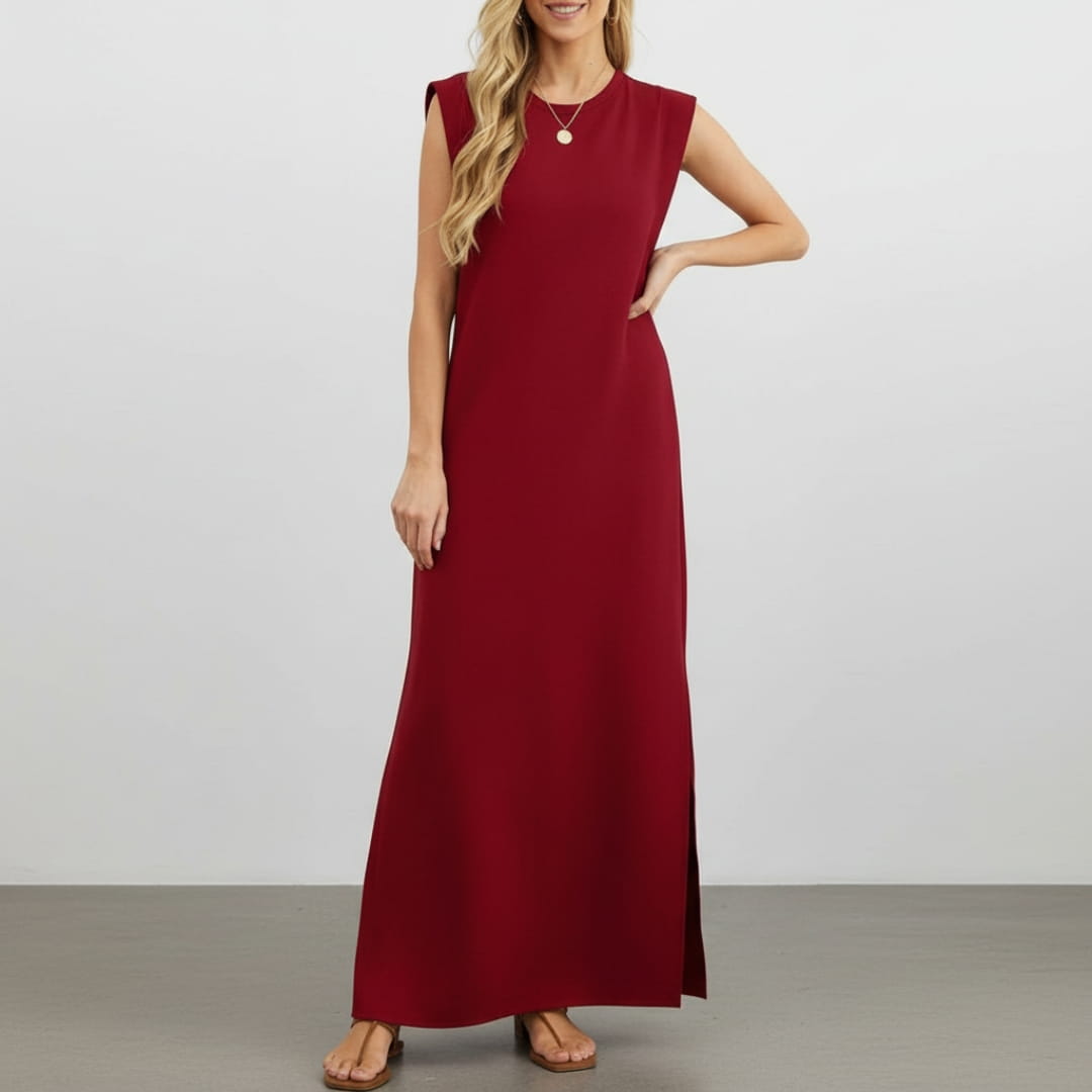 Leona Sleeveless Maxi Dress – Wrinkle-Resistant with Pockets & Side Slit
