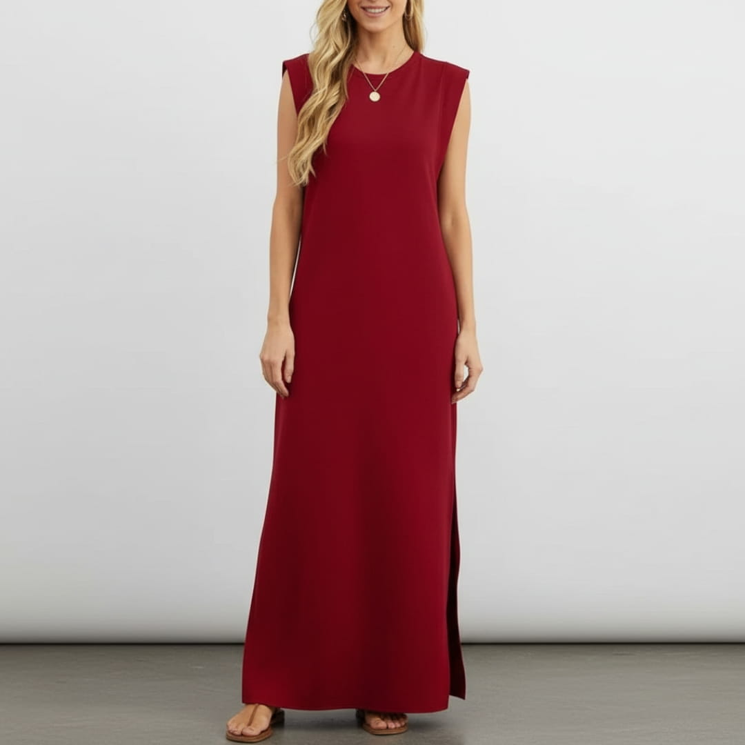 Leona Sleeveless Maxi Dress – Wrinkle-Resistant with Pockets & Side Slit