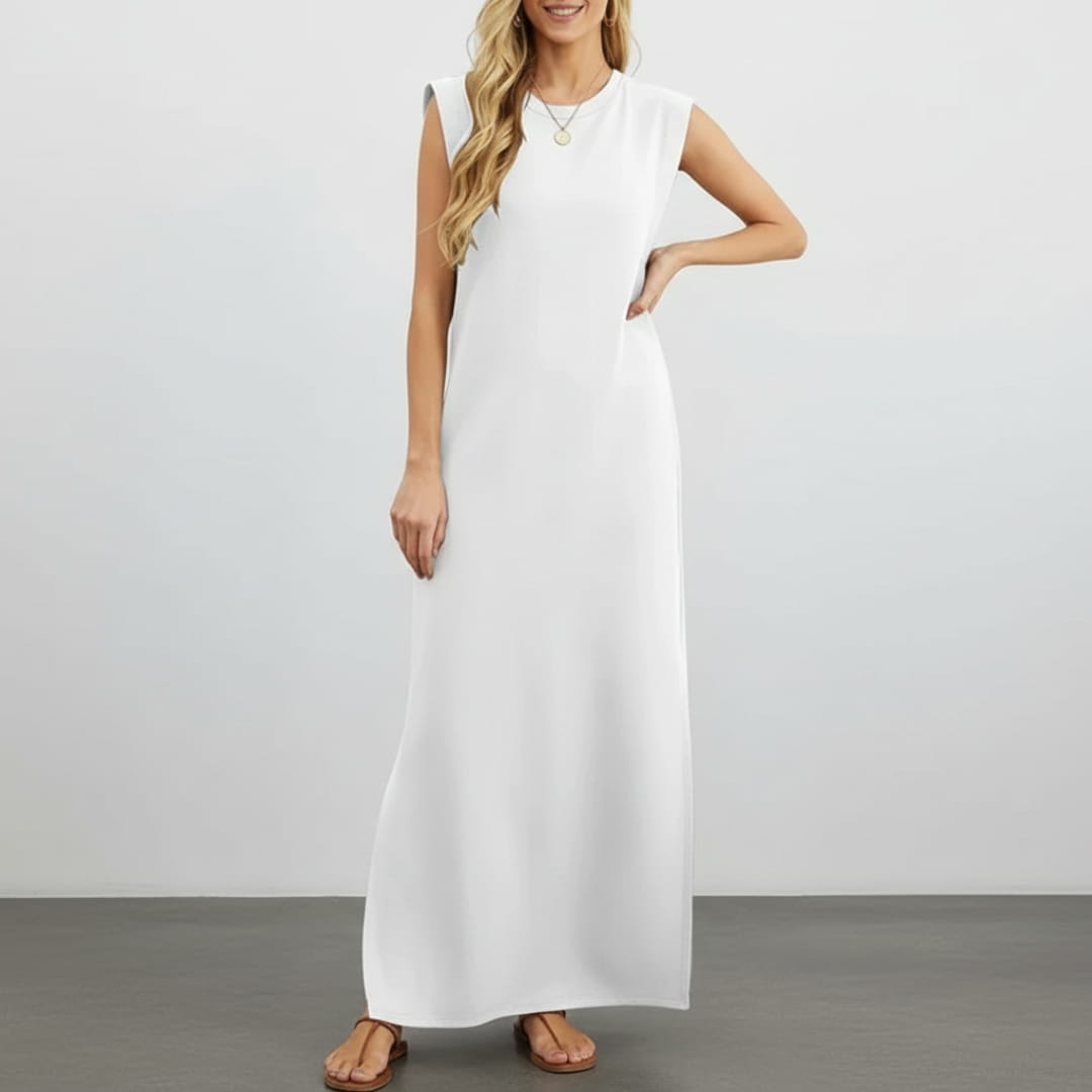 Leona Sleeveless Maxi Dress – Wrinkle-Resistant with Pockets & Side Slit