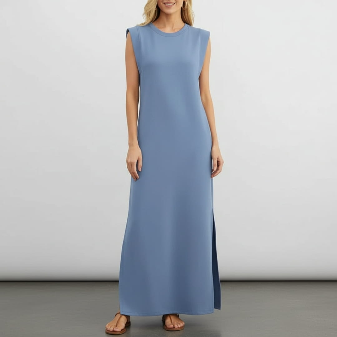 Leona Sleeveless Maxi Dress – Wrinkle-Resistant with Pockets & Side Slit