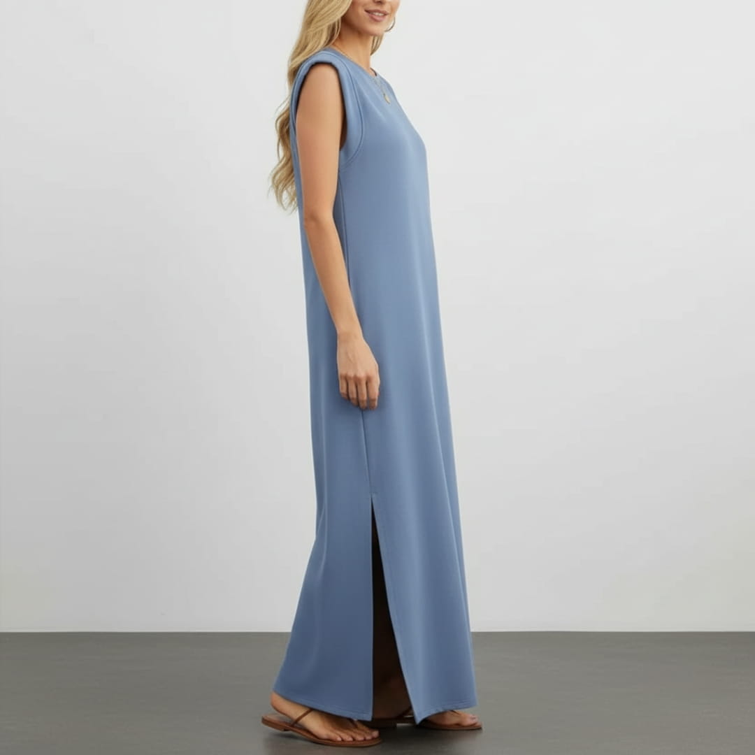 Leona Sleeveless Maxi Dress – Wrinkle-Resistant with Pockets & Side Slit