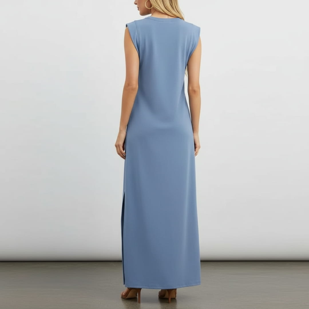 Leona Sleeveless Maxi Dress – Wrinkle-Resistant with Pockets & Side Slit