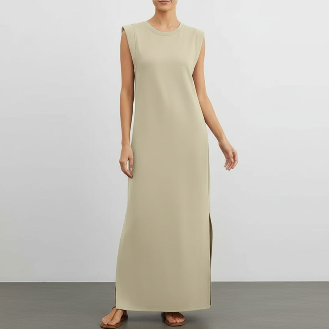 Leona Sleeveless Maxi Dress – Wrinkle-Resistant with Pockets & Side Slit