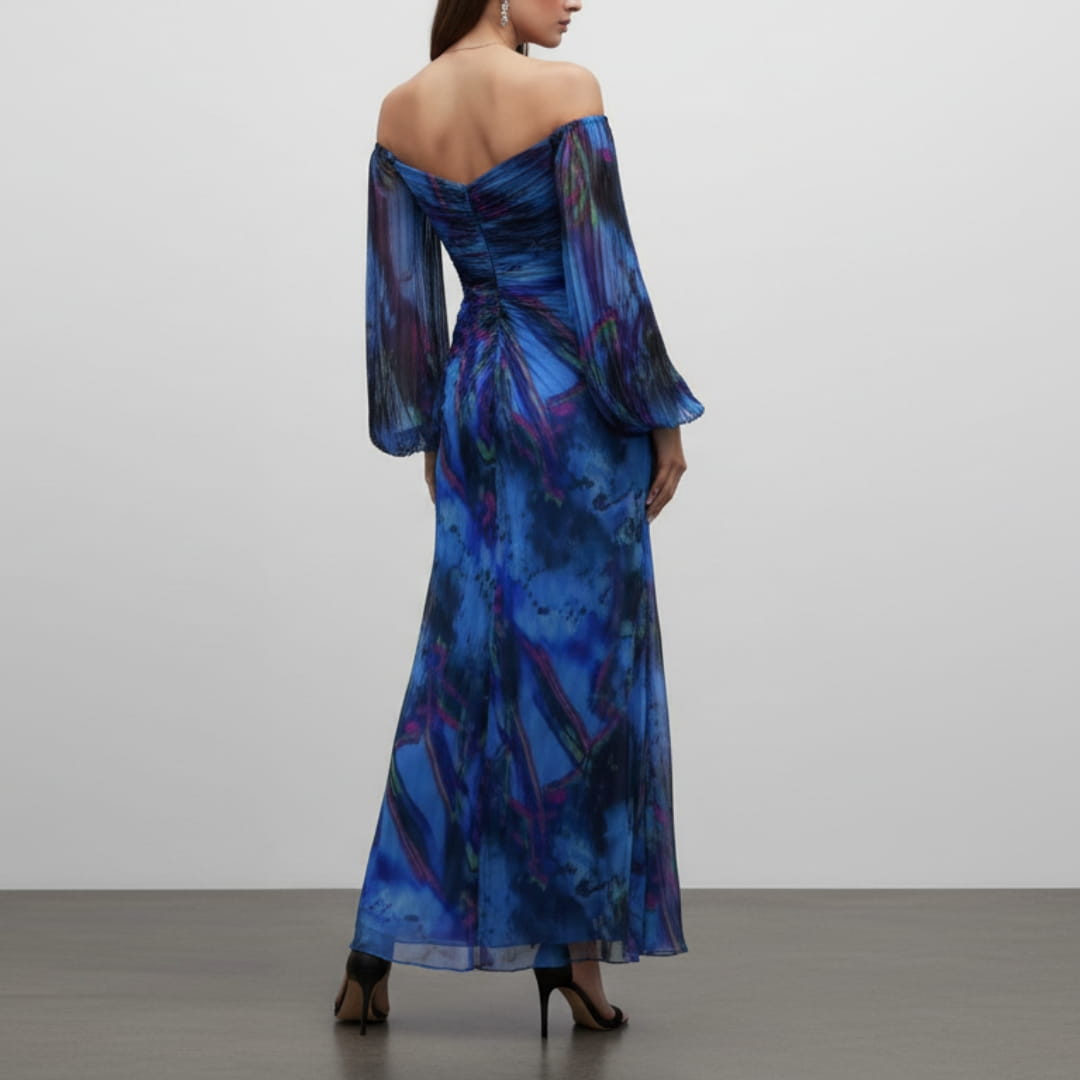 Sarah Long Sleeve Maxi Dress – Elegant Silhouette with Pleated Detailing