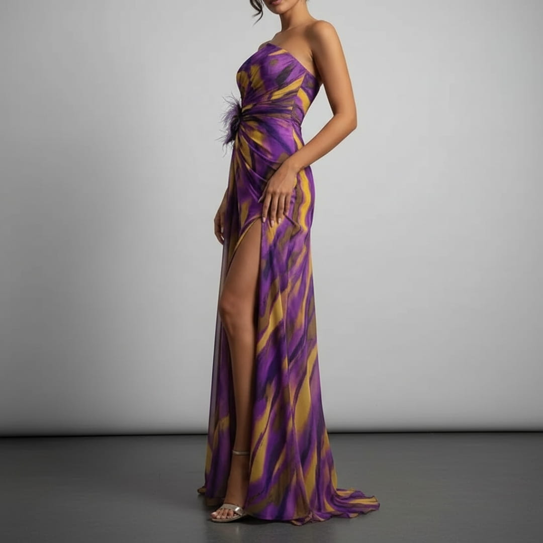 Sierra One-Shoulder Maxi Dress – Bold Print with Side Slit for Summer Events