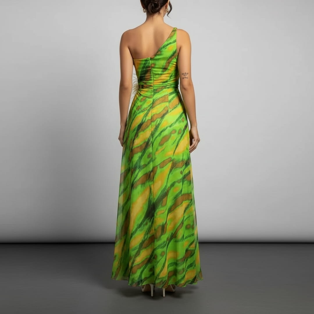 Sierra One-Shoulder Maxi Dress – Bold Print with Side Slit for Summer Events
