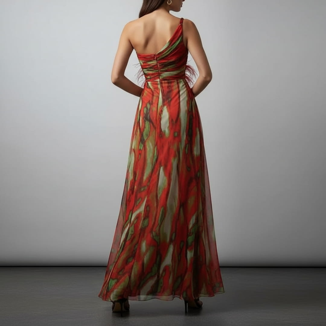 Sierra One-Shoulder Maxi Dress – Bold Print with Side Slit for Summer Events