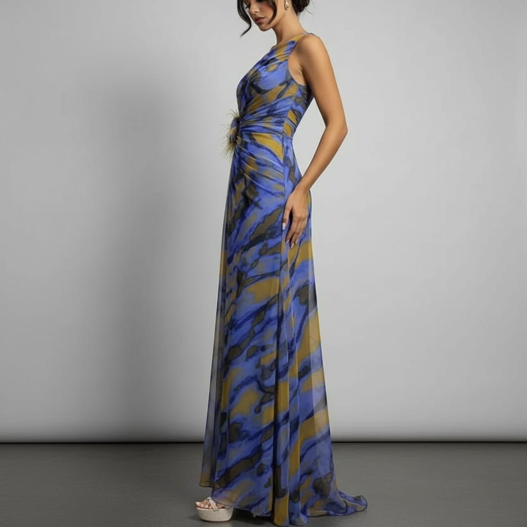 Sierra One-Shoulder Maxi Dress – Bold Print with Side Slit for Summer Events