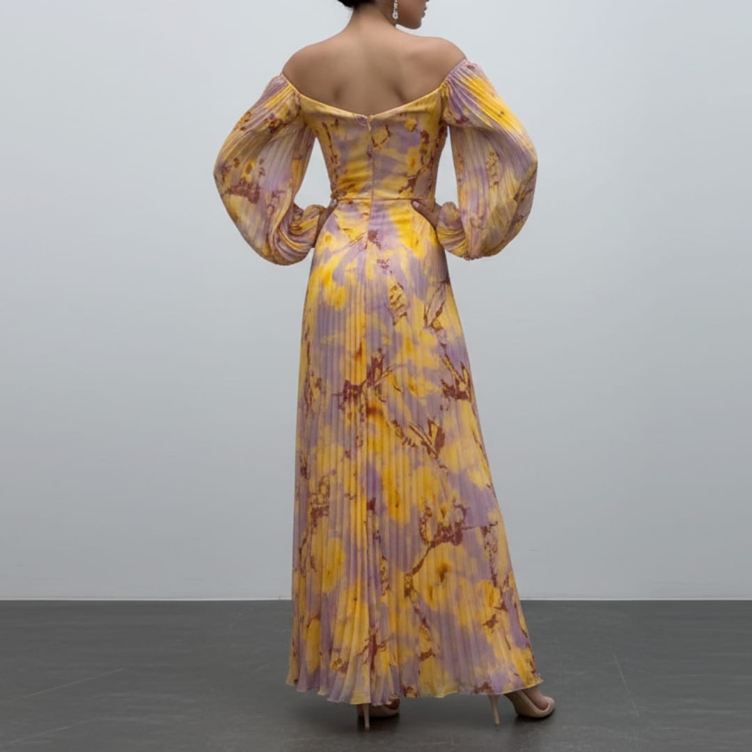 Sarah Long Sleeve Maxi Dress – Elegant Silhouette with Pleated Detailing