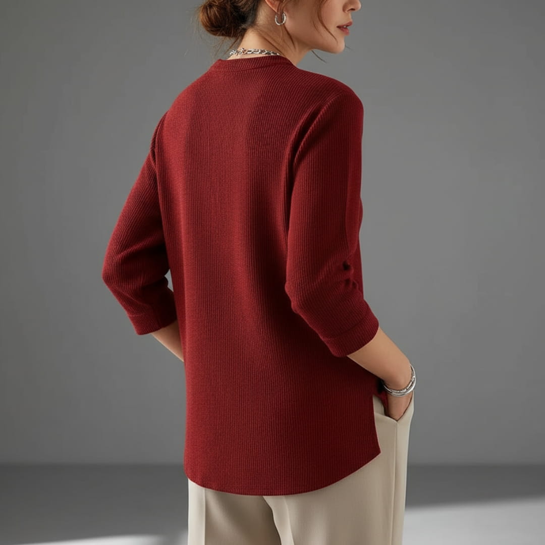 Brielle Ribbed Cotton Blend Tunic Top – Soft Stretch Longline Button Detail Shirt