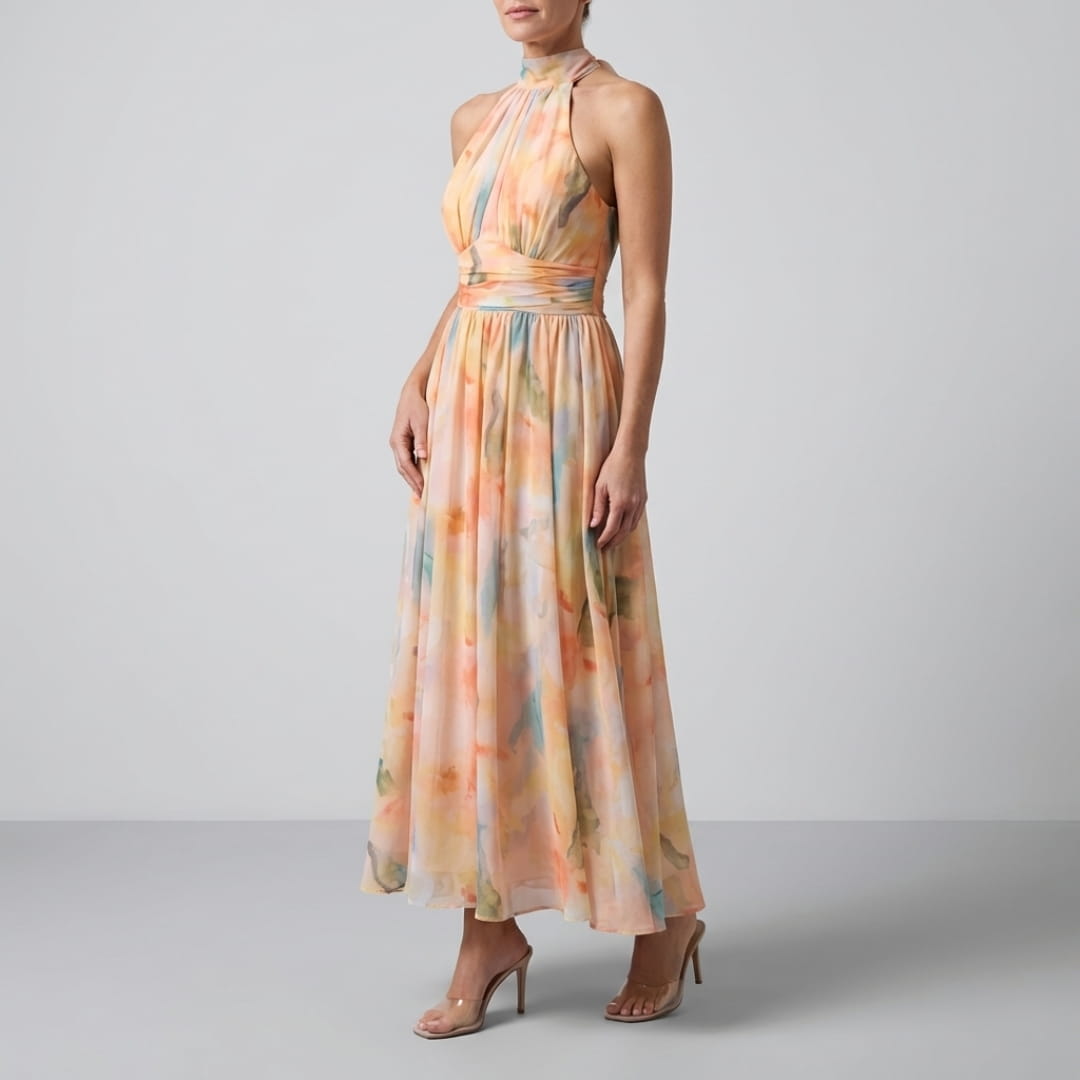 Claudine Women’s Chiffon Maxi Dress – Halter Neck & Flowing Summer Silhouette