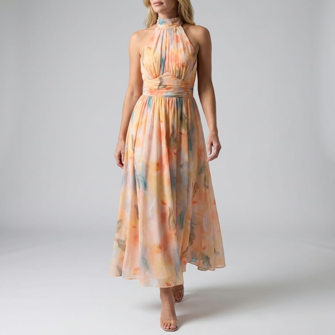 Claudine Women’s Chiffon Maxi Dress – Halter Neck & Flowing Summer Silhouette