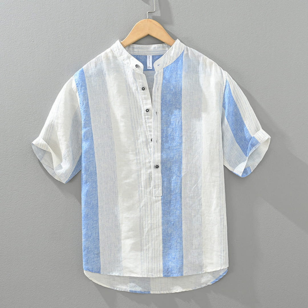 Moose Stripe Cotton Linen Henley Shirt — Relaxed Fit Casual Kurta Shirt