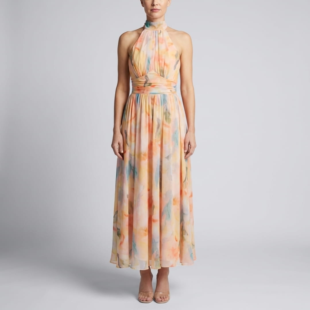 Claudine Women’s Chiffon Maxi Dress – Halter Neck & Flowing Summer Silhouette