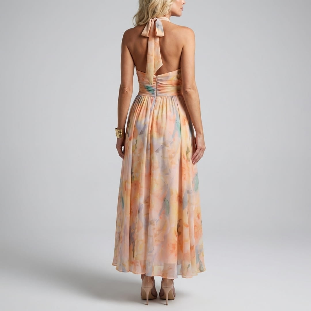 Claudine Women’s Chiffon Maxi Dress – Halter Neck & Flowing Summer Silhouette