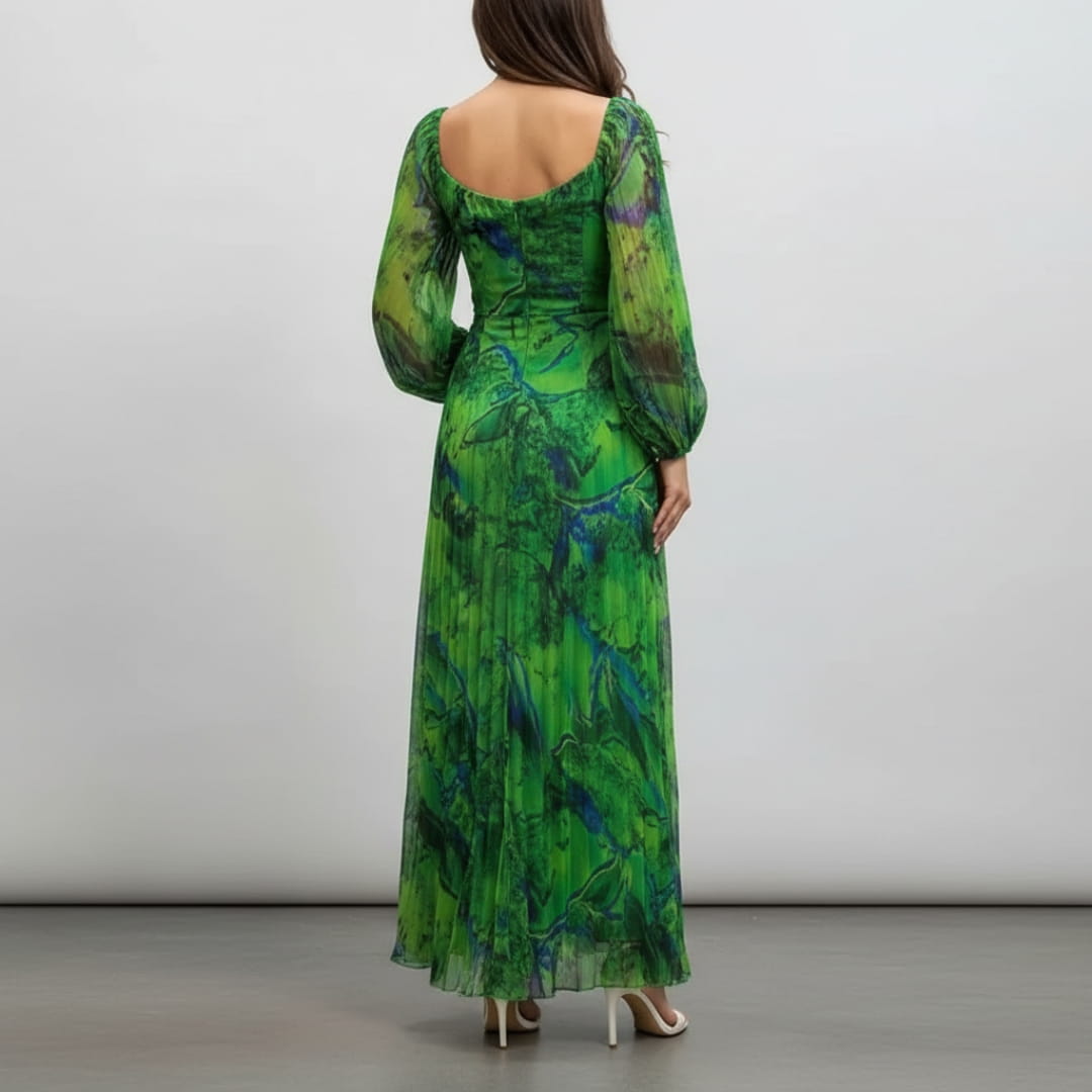Sarah Long Sleeve Maxi Dress – Elegant Silhouette with Pleated Detailing