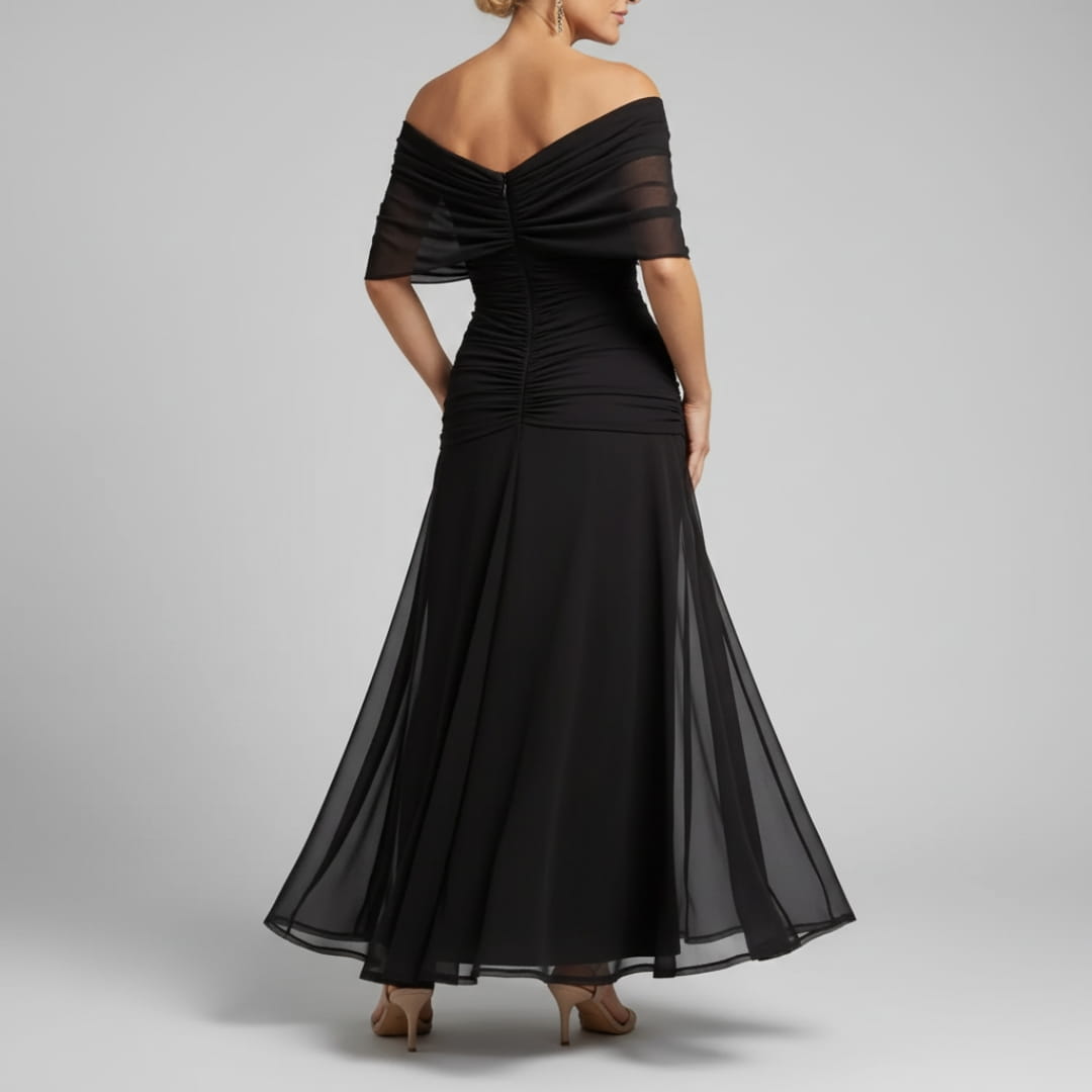 Elara Flowing V-Neck Party Dress — Pleated Waist Elegant Maxi Dress