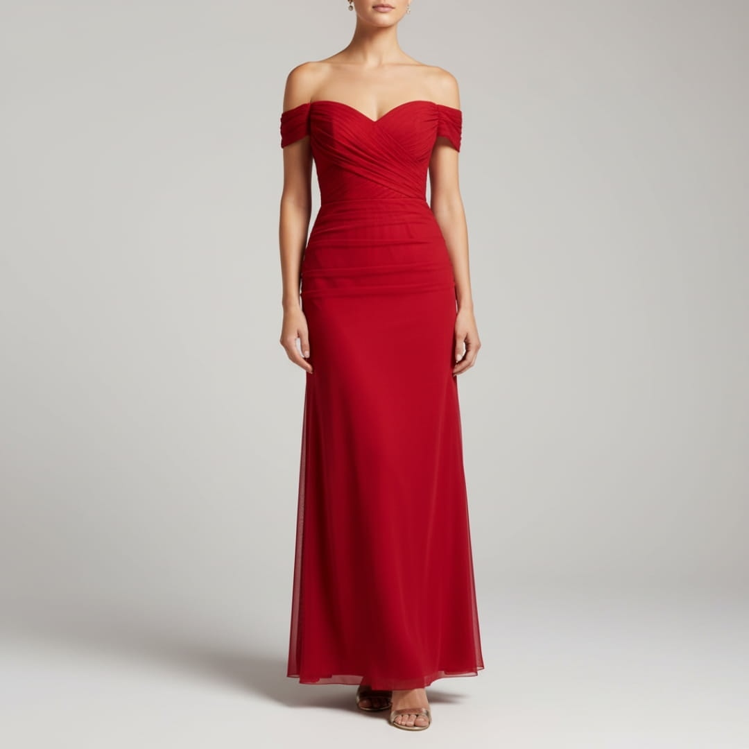 Elara Flowing V-Neck Party Dress — Pleated Waist Elegant Maxi Dress