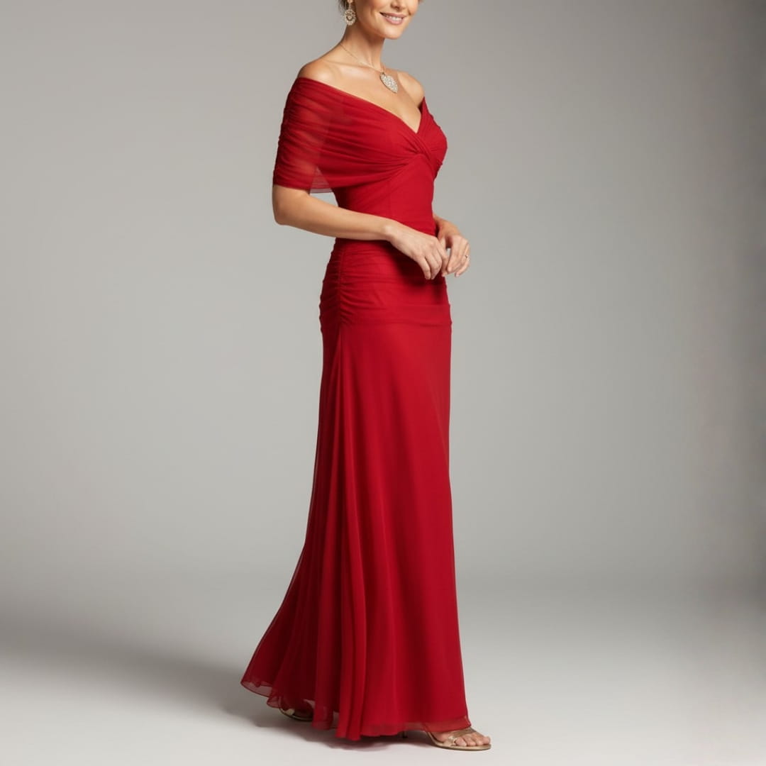 Elara Flowing V-Neck Party Dress — Pleated Waist Elegant Maxi Dress
