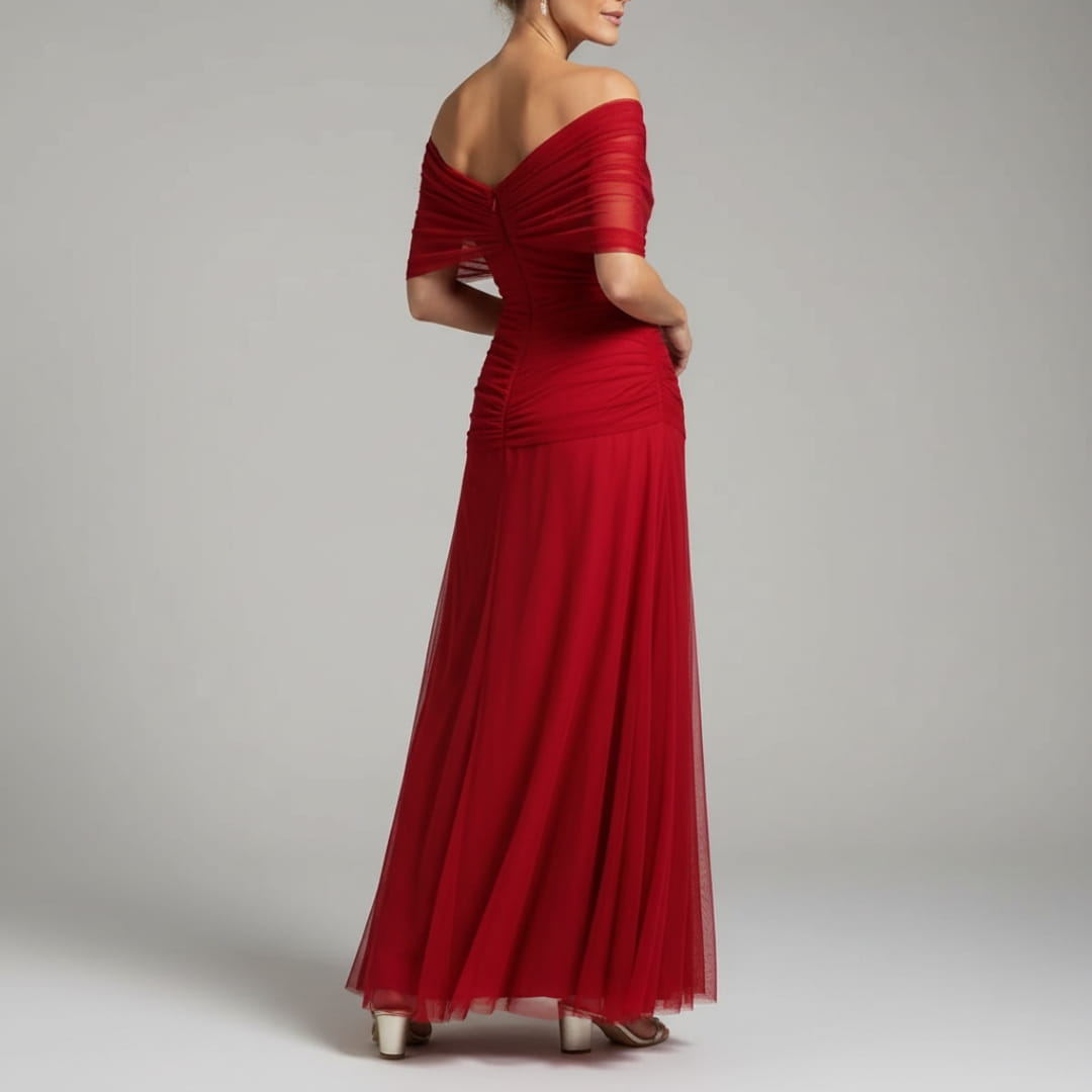 Elara Flowing V-Neck Party Dress — Pleated Waist Elegant Maxi Dress