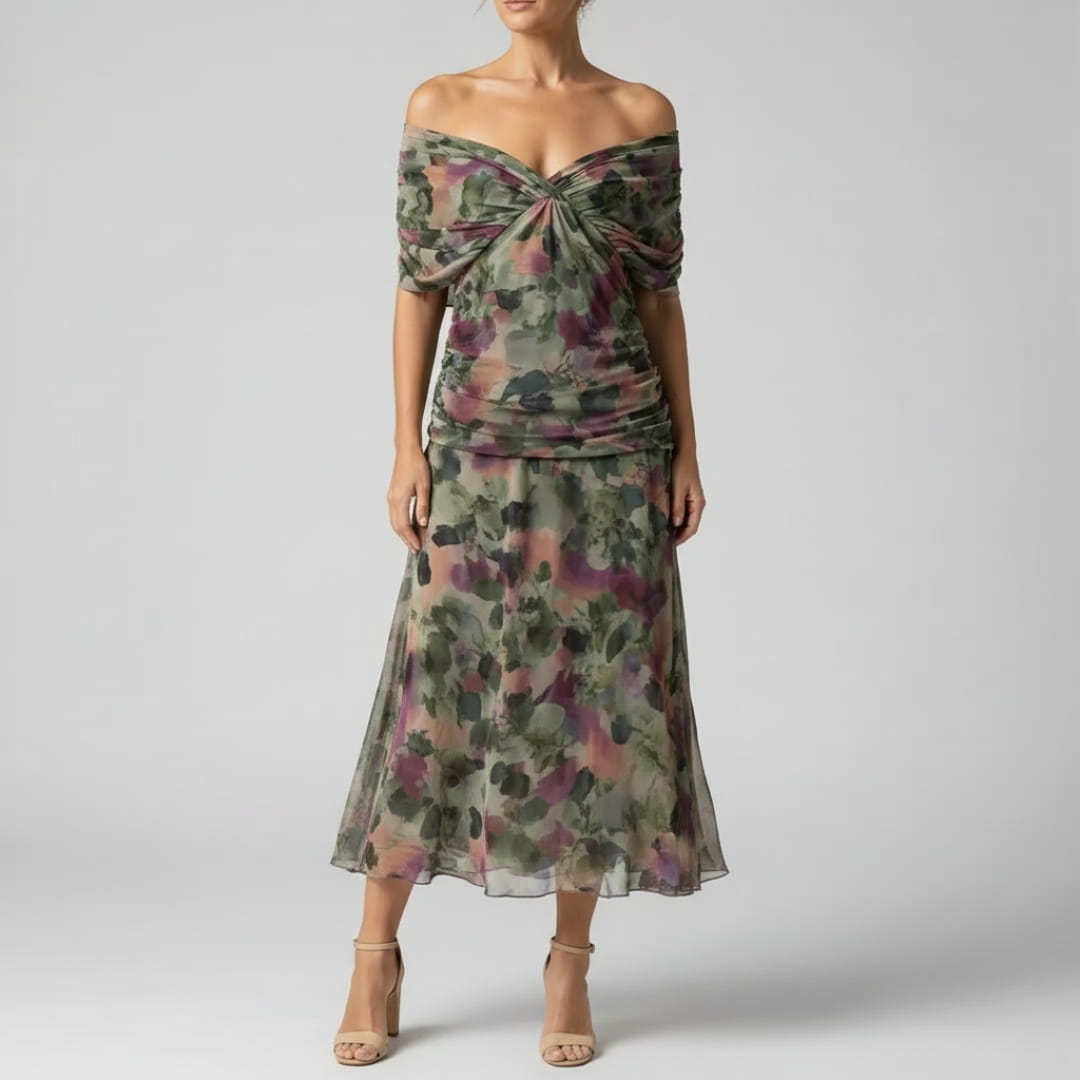 Elara Flowing V-Neck Party Dress — Pleated Waist Elegant Maxi Dress