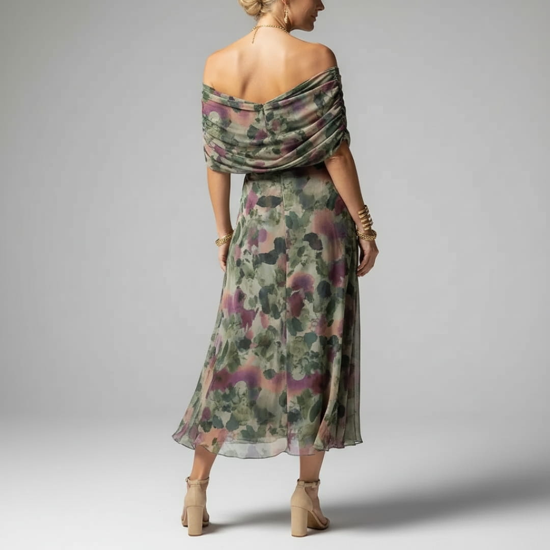 Elara Flowing V-Neck Party Dress — Pleated Waist Elegant Maxi Dress