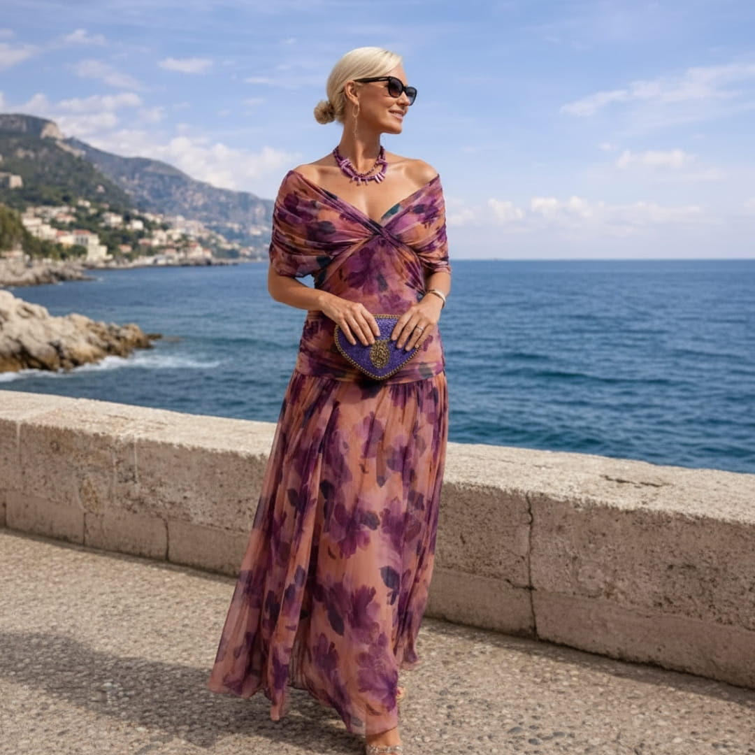 Elara Flowing V-Neck Party Dress — Pleated Waist Elegant Maxi Dress