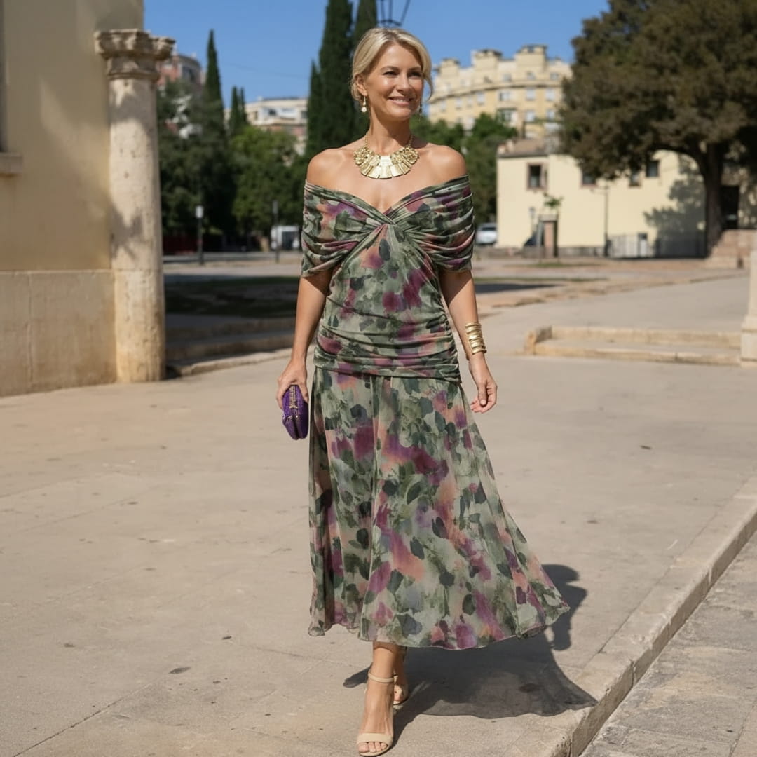 Elara Flowing V-Neck Party Dress — Pleated Waist Elegant Maxi Dress