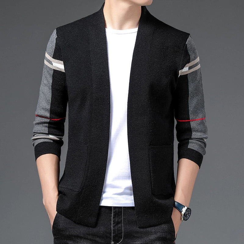 Ravix Men’s Cardigan– Wool Blend Knit with Pockets & Classic Fit