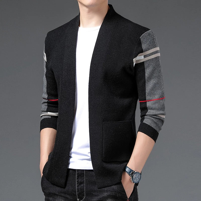 Ravix Men’s Cardigan– Wool Blend Knit with Pockets & Classic Fit