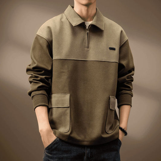 Marcus Men’s Quarter Zip Polo Sweater – Two-Tone Knit with Utility Pockets
