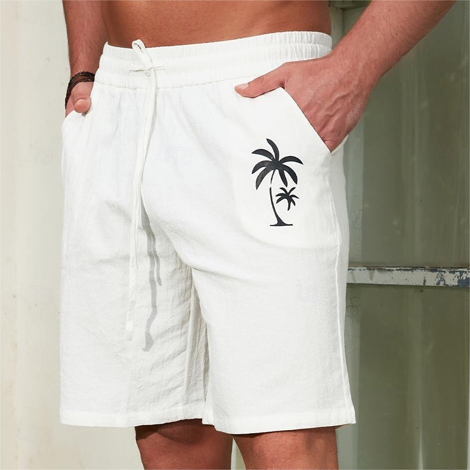Leo Men’s Cotton Shorts – Palm Print Loose Fit with Elastic Waist