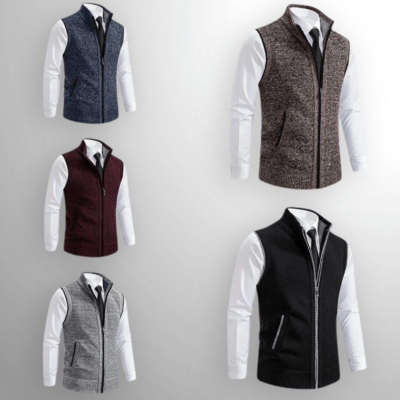 Matteo Men’s Zip Up Vest – Cotton Knit with Pockets