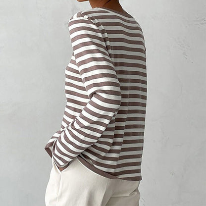 Amelia Women’s Striped Long Sleeve Shirt – Cotton Blend with Classic Fit
