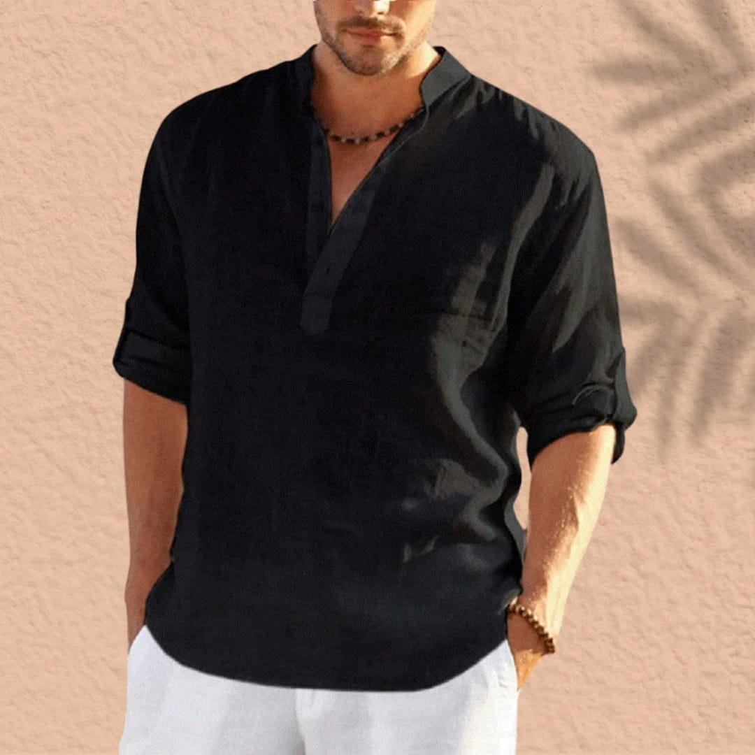Bensar Men's Linen Shirt – Lightweight Relaxed Long Sleeve Top
