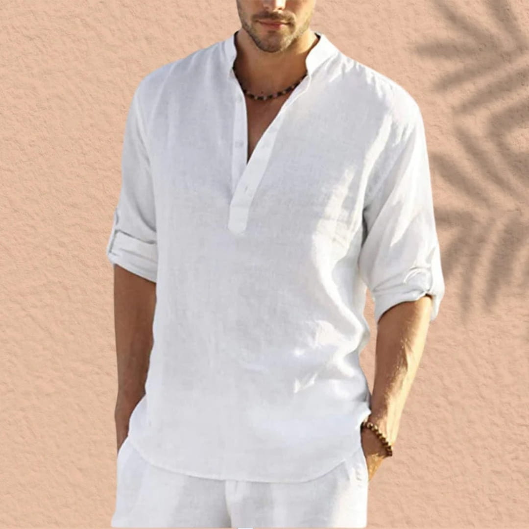 Bensar Men's Linen Shirt – Lightweight Relaxed Long Sleeve Top
