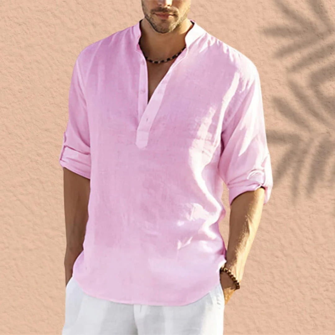 Bensar Men's Linen Shirt – Lightweight Relaxed Long Sleeve Top